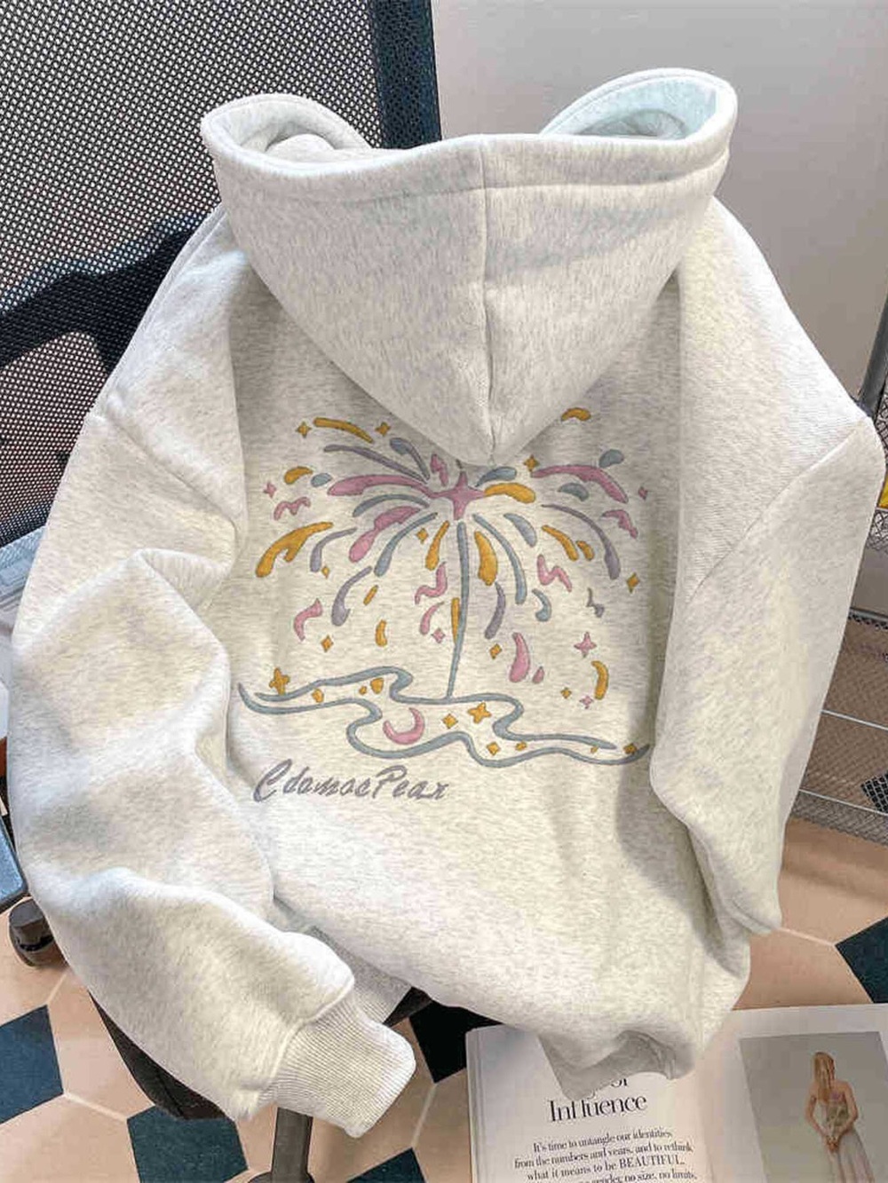 Full Size Fireworks Graphic Kangaroo Pocket Hoodie Plus Size